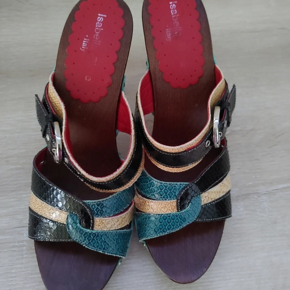 Isabella Fiore Italy Wooden Heels Sandal Slip On Sz 9 - Picture 1 of 8